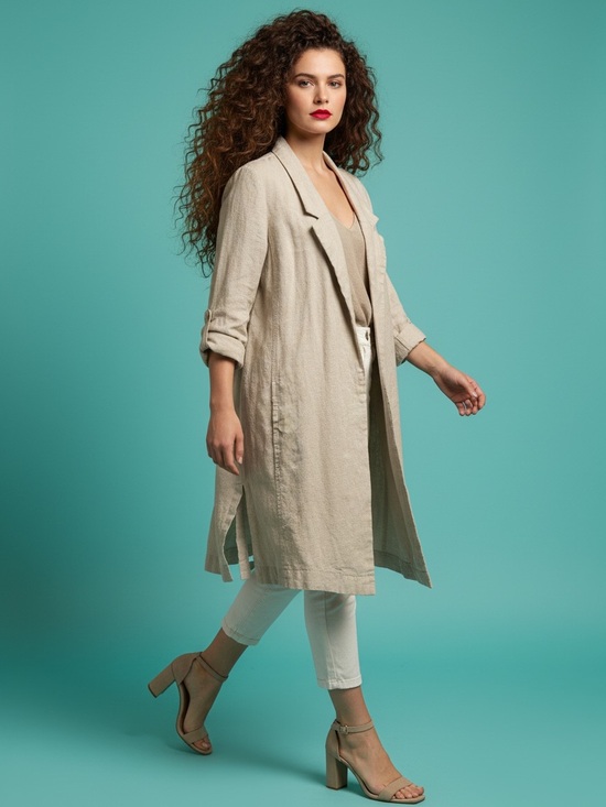 Kismet Jackets & Blazers - Kismet Linen Blend Long Open Front Duster Cardigan Blazer Neutral Size L